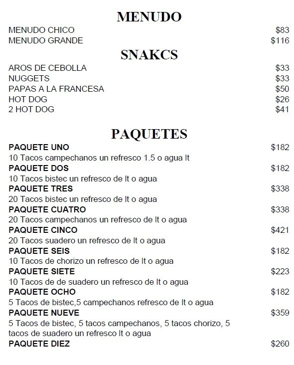 Menú impreso