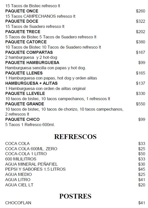 Menú impreso