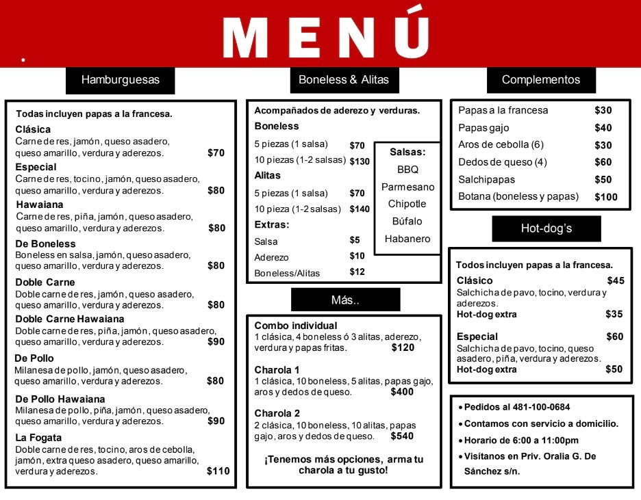 Menú impreso