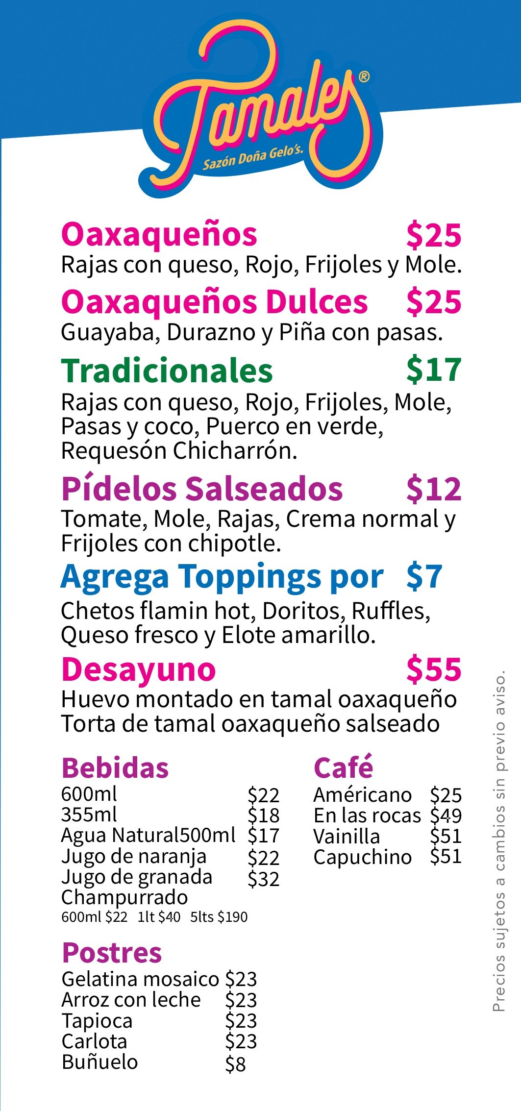 Menú impreso