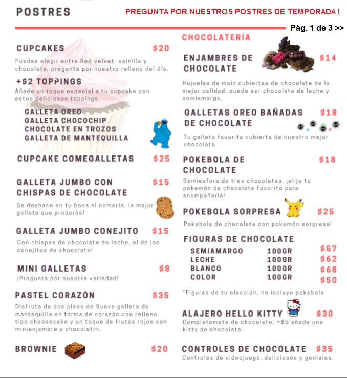 Menú impreso